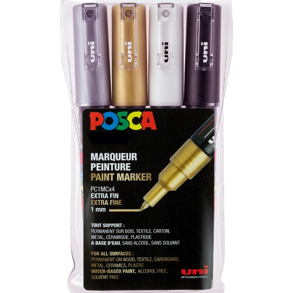 Uni Posca "PC-1MC" Marker 4er Set (0,7-1mm) - Metallic