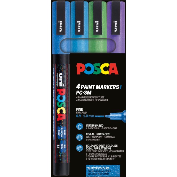 Uni Posca "PC-3ML" Marker 4er Set (0,9-1,3mm) - Glitter 1