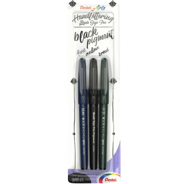 Pentel "Brush Sign Pigment Pen" 3er Set Black