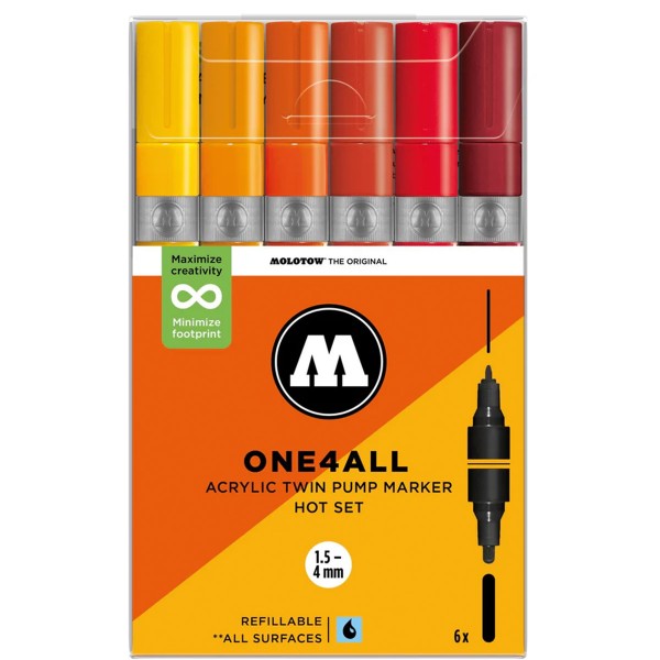 Molotow "One4all Acrylic Twin Marker 6er Set - Hot"