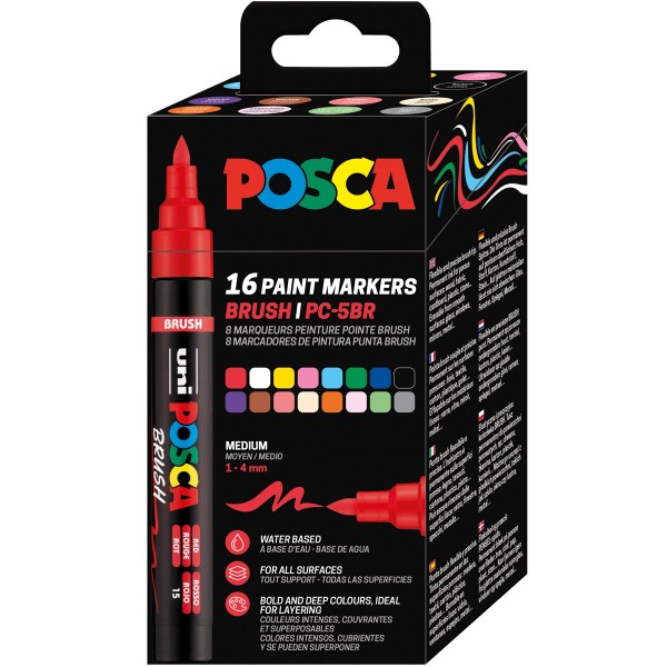Uni Posca "PC-5BR" Brush Marker 16er Set (1-4mm)