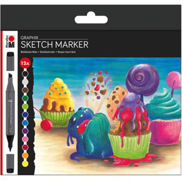 Marabu "Colour Graphix Sugarholic" Twin-Sketchmarker 12er Set (1-7mm)