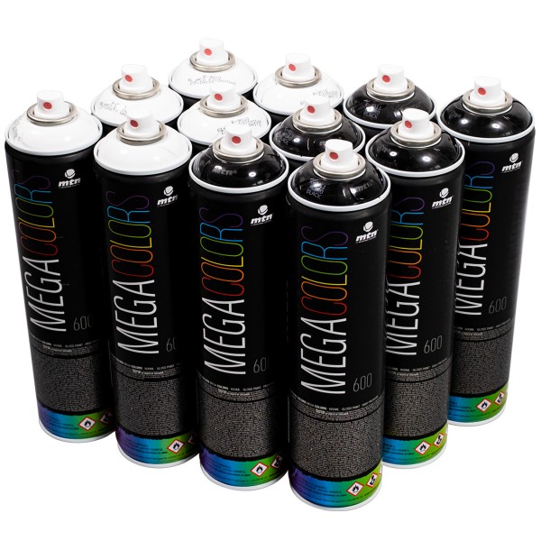 MTN "Mega Colors 12er Set - Black & White (12x600ml)