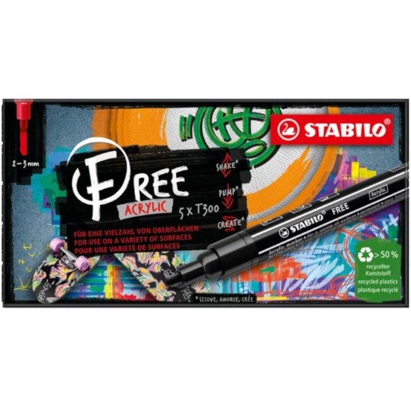 Stabilo "Acrylmarker Free T300 5er Set" (2-3mm) Vintage