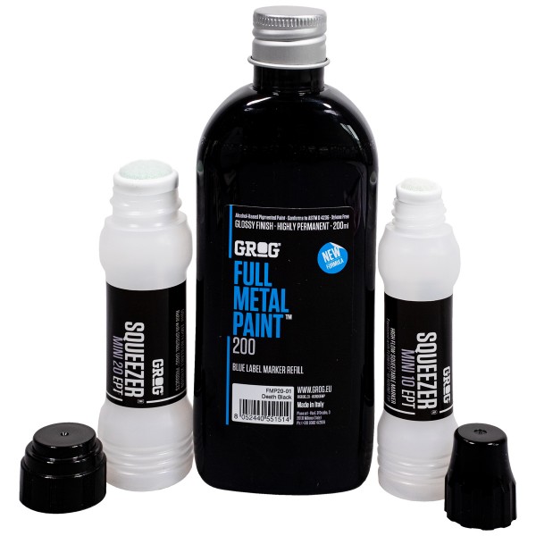 Grog "Full Metal Paint (200ml) + Mini Squeezer Refill Set - Black"