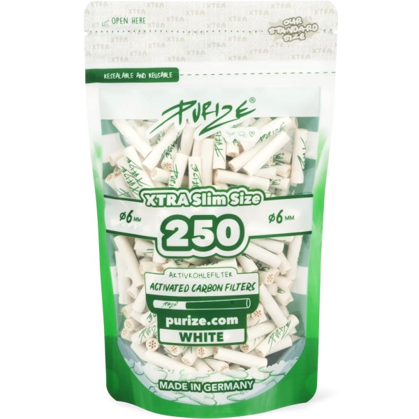 Purize Aktivkohlefilter "XTRA Slim Size 250er Pack" White (5,9mm)