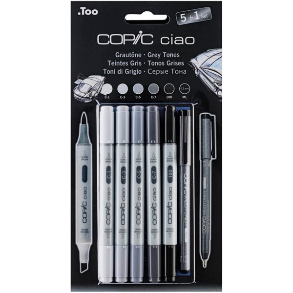 Copic "Ciao 5+1 Kalte Grautöne 6er Set" Layoutmarker (1,0mm + 6,0mm)