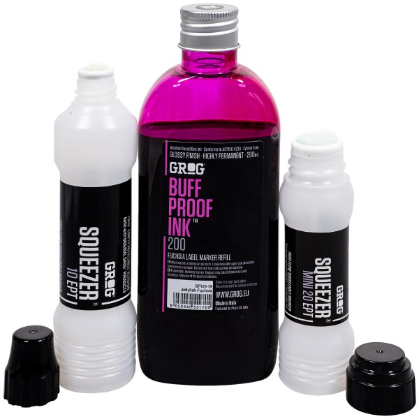 Grog "Buff Proof Ink (200ml) + Squeezer Medium Refill Set - Fuchsia"