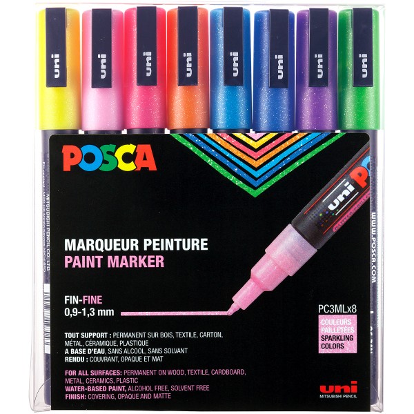 Uni Posca "PC-3M" Marker 8er Set - Glitter (0,9-1,3mm)
