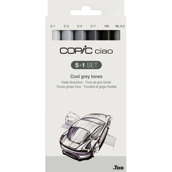 Copic "Ciao 5+1 Kalte Grautöne 6er Set" Layoutmarker (1,0mm + 6,0mm)