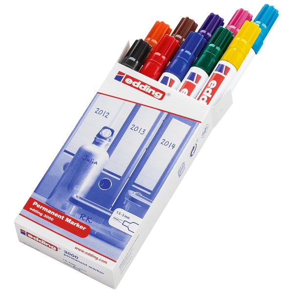 Edding "3000 Permanent Marker" 10er Set basic colours - (1,5-3mm)