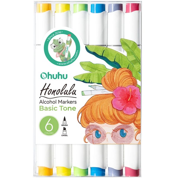 Ohuhu "Honolulu" Twin Layout Marker 6er Set (1-6mm) Basic Tones