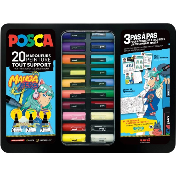 Uni Posca "Manga Hero" Metalletui 20er Marker Set