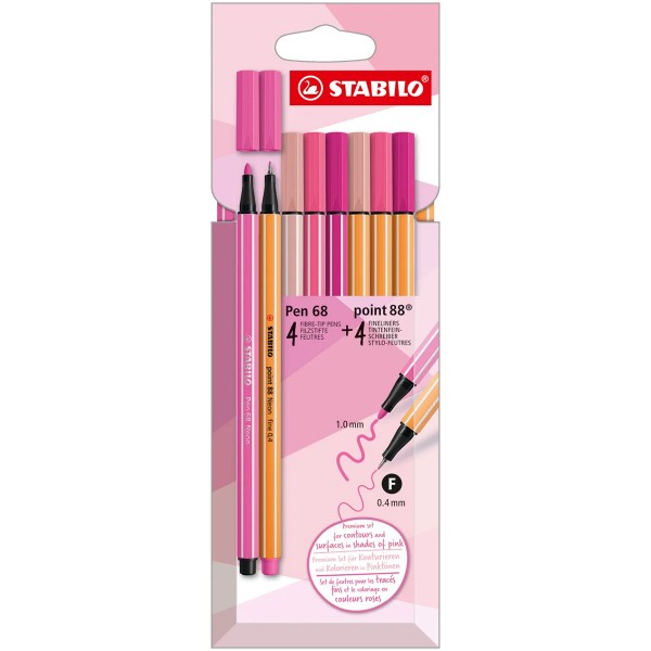 Stabilo "Premium-Filzstift Pen 68 & Point 88 Shades of Pink" (0,4-1,0mm) 8er Set