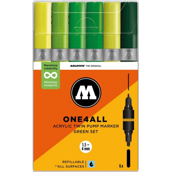 Molotow "One4all Acrylic Twin Marker 6er Set - Green"