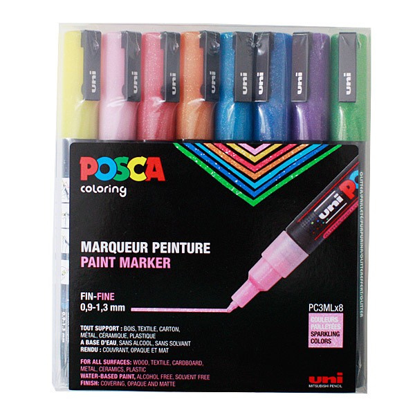 Uni Posca "PC-3M" Marker 8er Set - Glitter (0,9-1,3mm)
