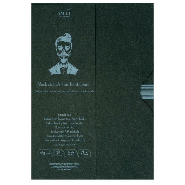 SMLT Skizzenblock "Authentic im Schuber" schwarzes Papier 165g - A4