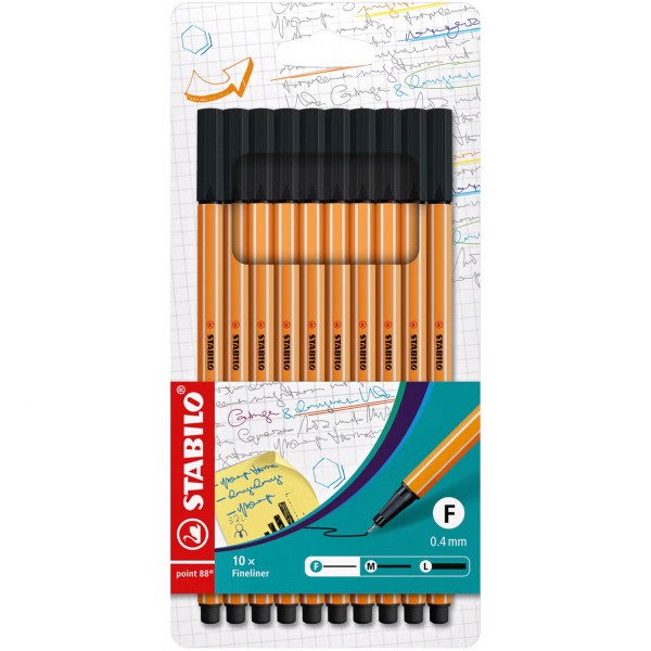 Stabilo "Fineliner Point 88" (0,4mm) - 10er Set Schwarz