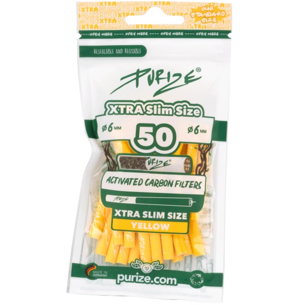 Purize Aktivkohlefilter "XTRA Slim Size 50er Pack" Yellow (5,9mm)