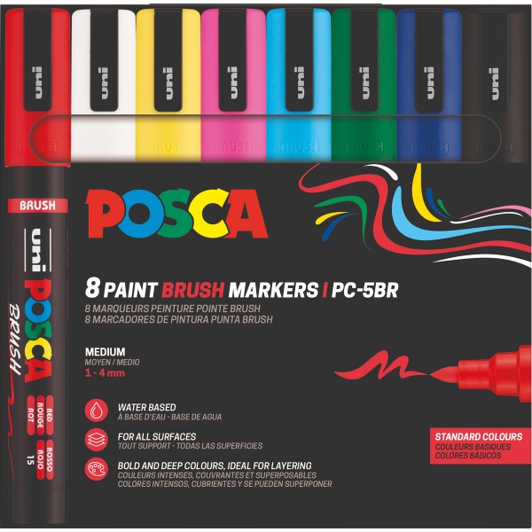 Uni Posca "PC-5BR" Brush Marker 8er Set (1-4mm) Basic