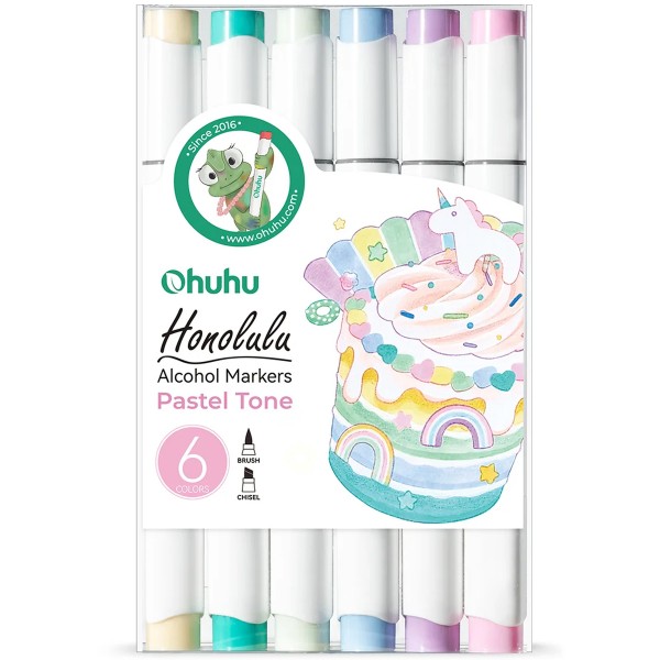 Ohuhu "Honolulu" Twin Layout Marker 6er Set (1-6mm) Pastel Tones