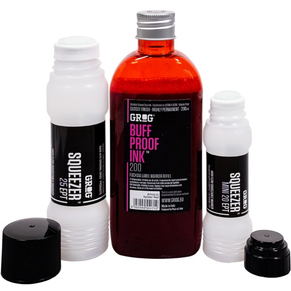 Grog "Buff Proof Ink (200ml) + Squeezer Medium Refill Set - Splatter Red"