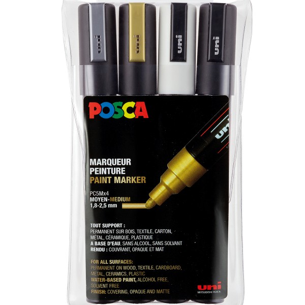 Uni Posca "PC-5M" Marker 4er Set (1,8-2,5mm) - Metallic